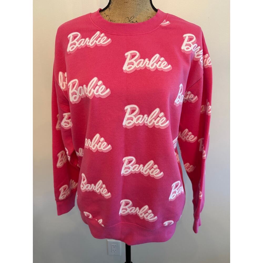 Barbie All Over Print Pink Crewneck Sweatshirt Size Large
